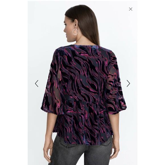 Johnny Was Selene Tiered Top Blouse Small Burnout Velvet V Neck $350 NWT - Picture 2 of 11